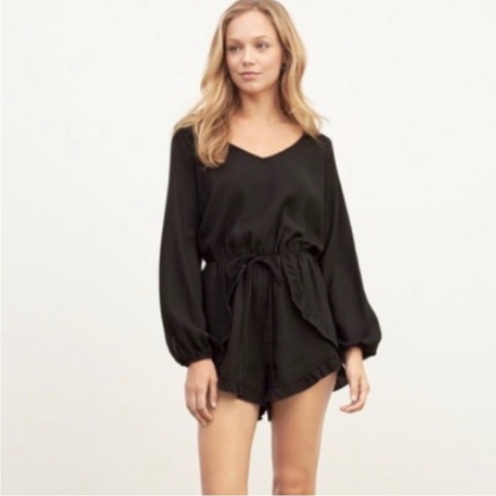 Abercrombie and Fitch Black Ruffle Long Sleeve Romper